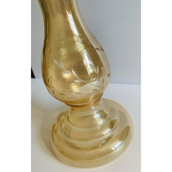 Vintage Amber Glass Candle Holder with Crystal Dangles 13.5" - Picture 6 of 15